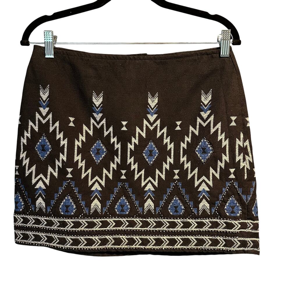 Divided Size 2 Aztec Beaded Micro Mini Short Skirt Black Blue Lined Party Rave